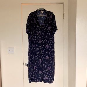 Plus Size Vintage Midnight Blue Floral Collared Midi Dress 24W
